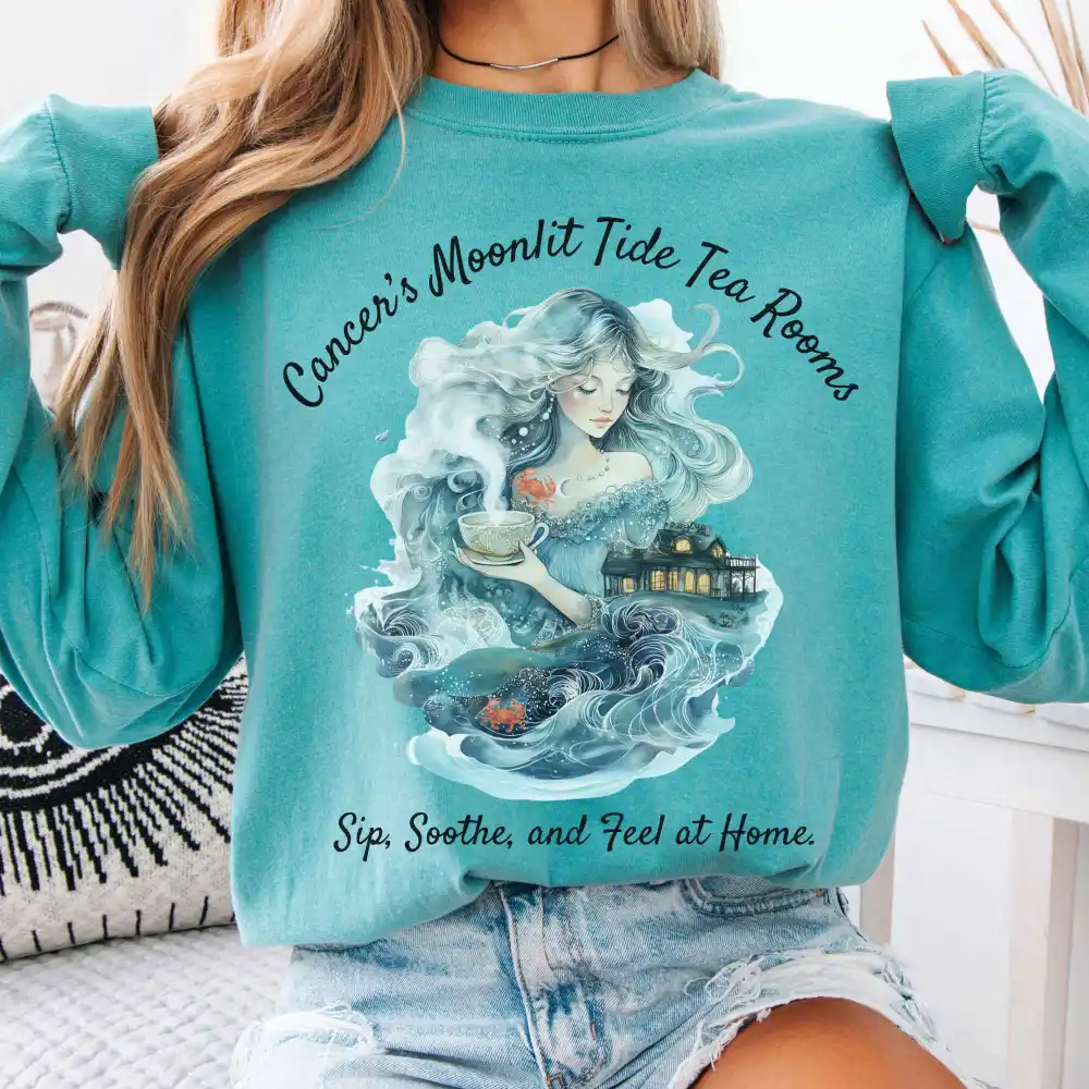 Cancer's Moonlit Tide Tea Rooms Zodiac Long Sleeve Tee