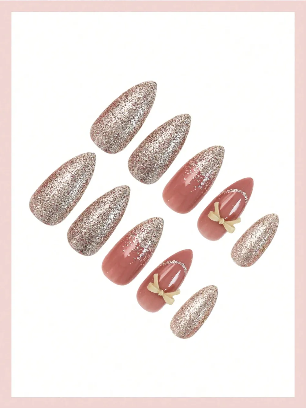 Nailhour Minimalist 24Pcs Glitter Nude Wedding Party Press On Nails