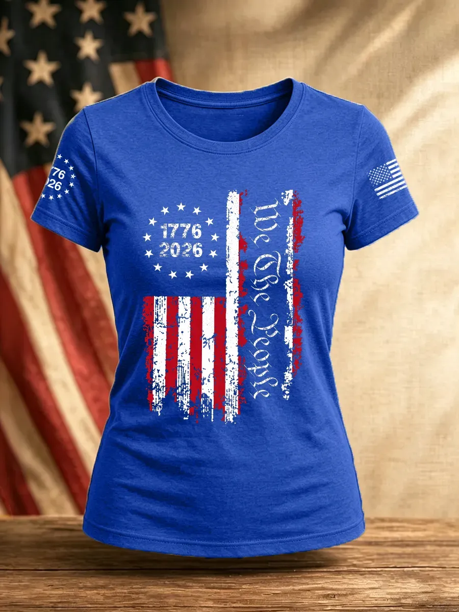 Ladies' Leisure 250Th Anniversary American Founding Celebration Personalized Printed Round Neck T-Shirt