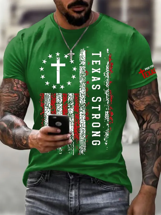 Men's Texas Strong Printed Round Neck T-Shirt