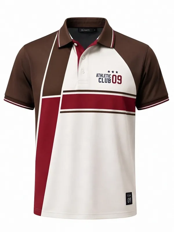Men's Athletic Club 09 Colorblock Striped Printed Polo Shirt