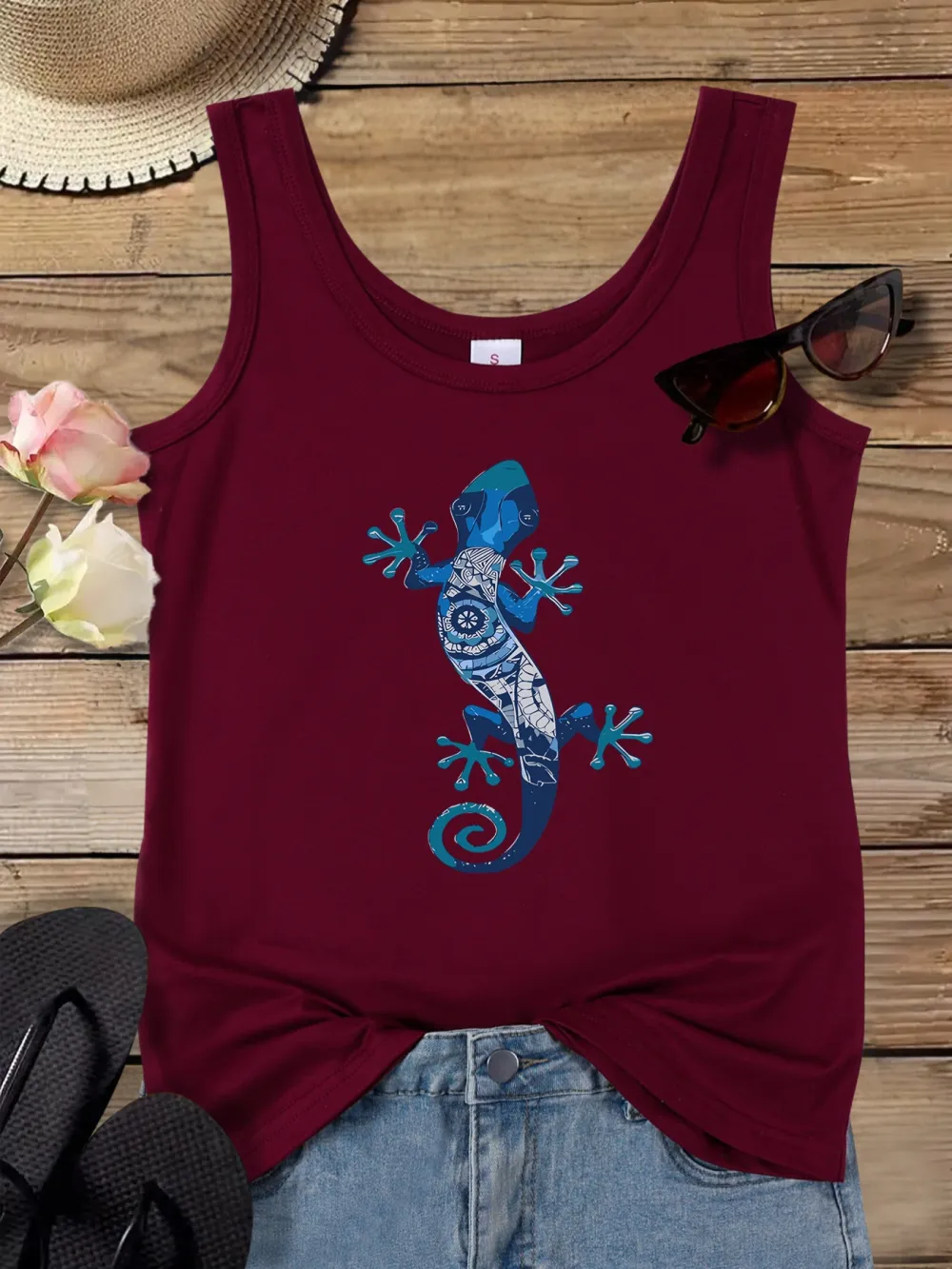Blue Gecko Print Tank Top