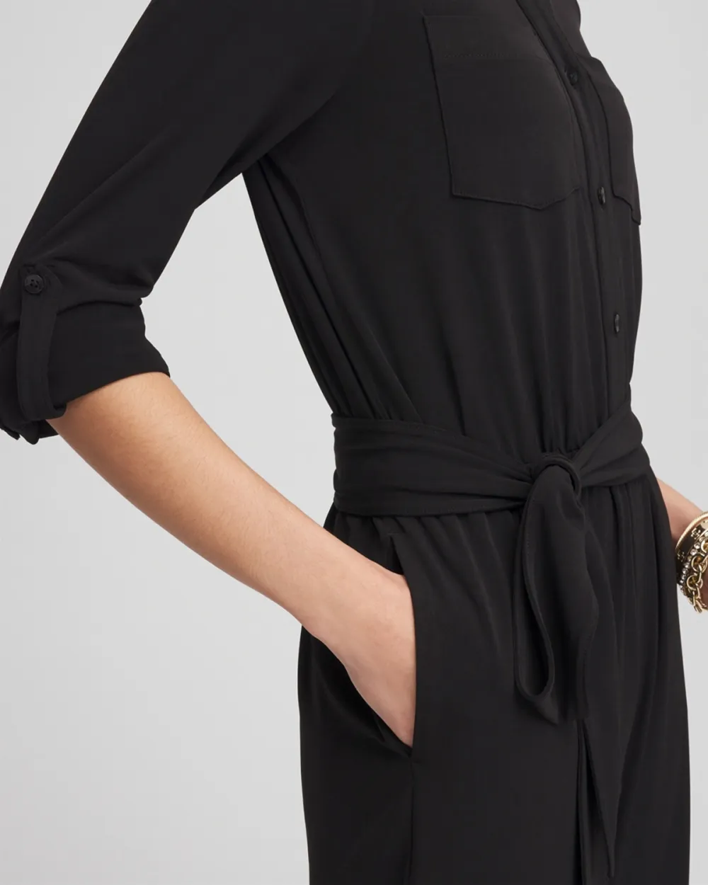 Black Long Sleeve Belted Jumpsuit