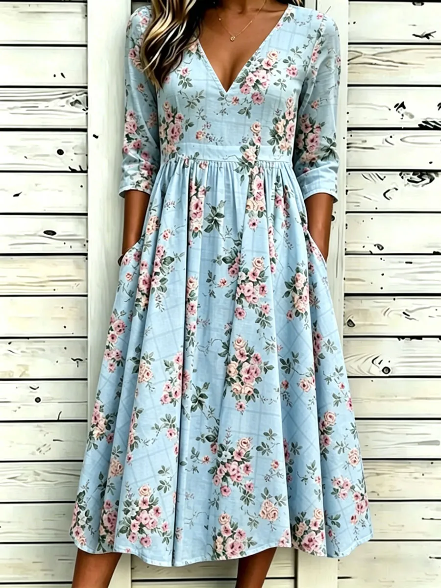 Women'S Cotton And Linen Casual Printed Dress