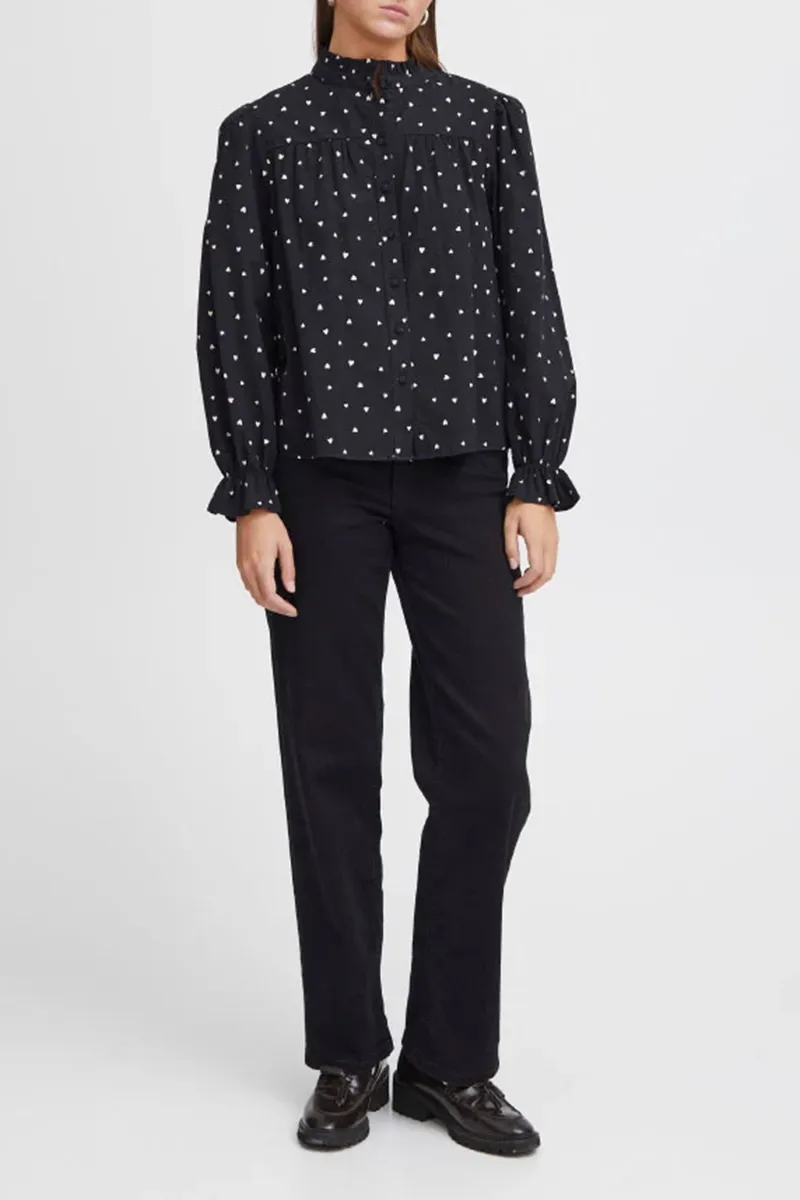Dot Patterned Puff Sleeve Shirts