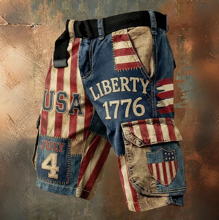 Men'S 250Th Anniversary Celebration Of American Independence Day Retro Work Shorts (Belt Not Included)