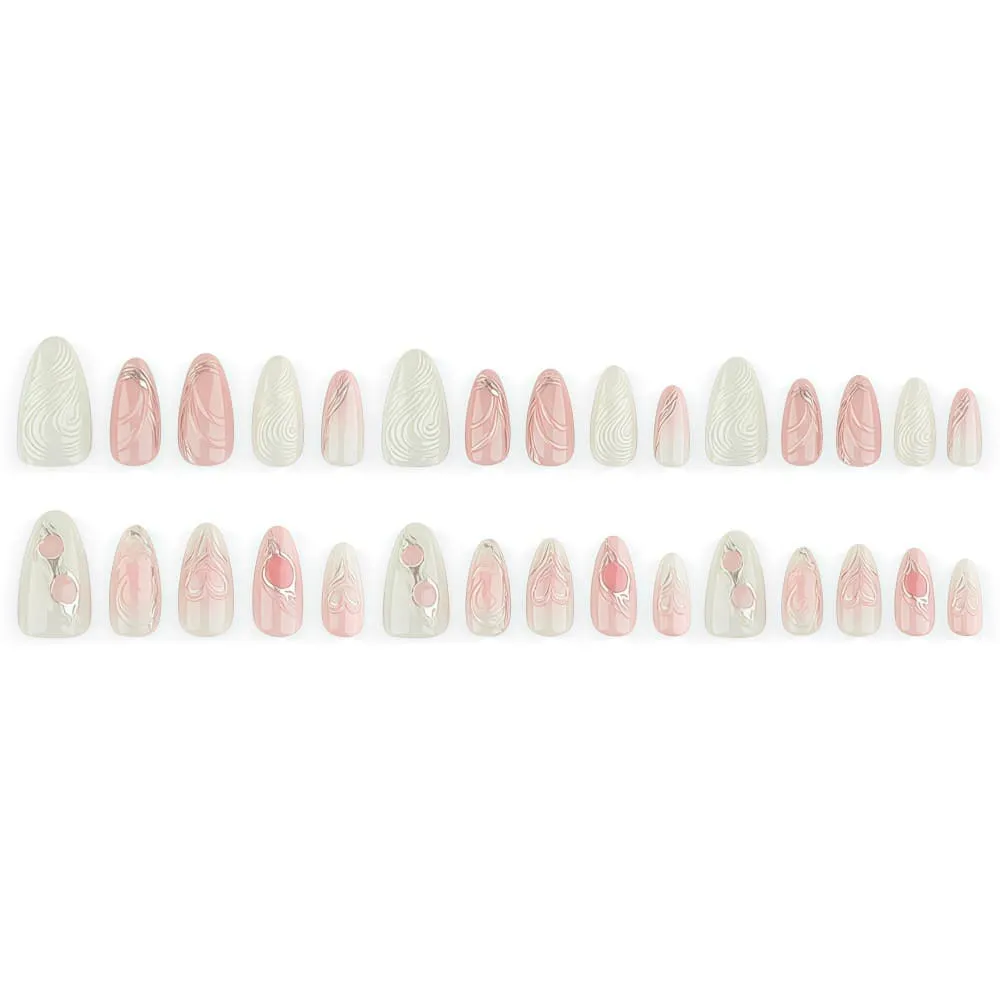 Nailhour 30Pcs Gradient Pink 3D Medium Almond French Press On Nails