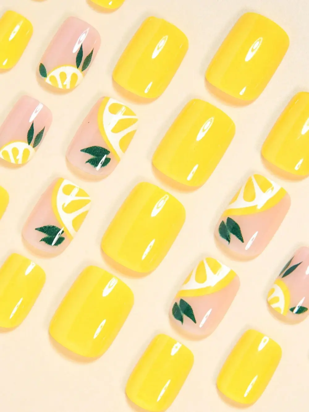 Nailhour 24Pcs Medium Square Yellow Holiday Press Cat Eye On Nails