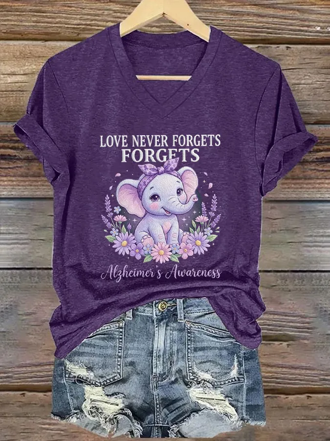 Women's Love Never Forgets Alzheimer's Awareness T-Shirt