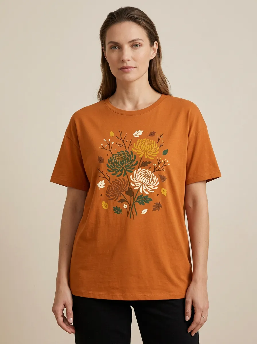 Chrysanthemum Floral Printed Women's Graphic T-Shirt