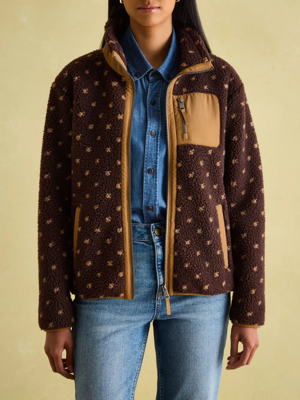 Chocolate Brown Spot Fleece Jacket