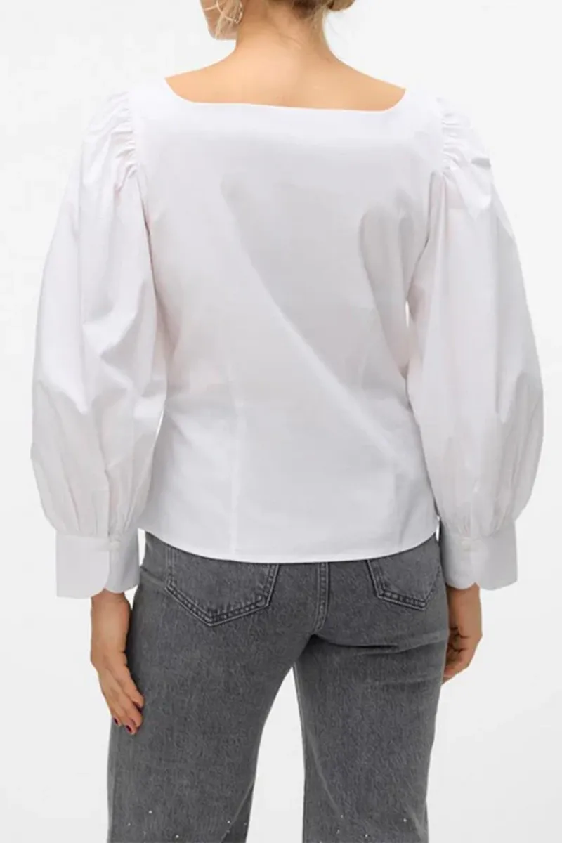 Puff Sleeve Square Neck Black Shirts