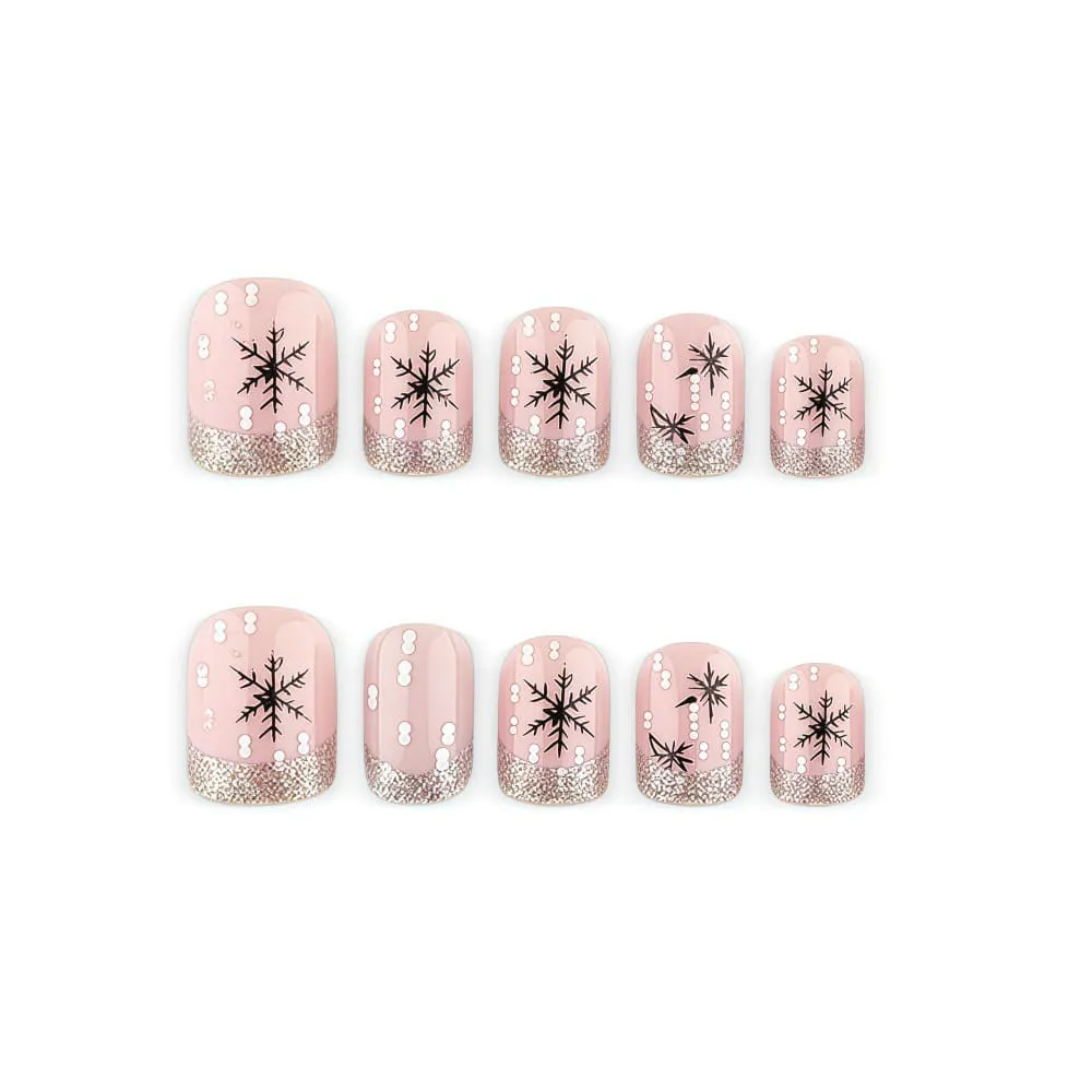 Nailhour 24Pcs Christmas Polka Dot Medium Square French Press On Nails