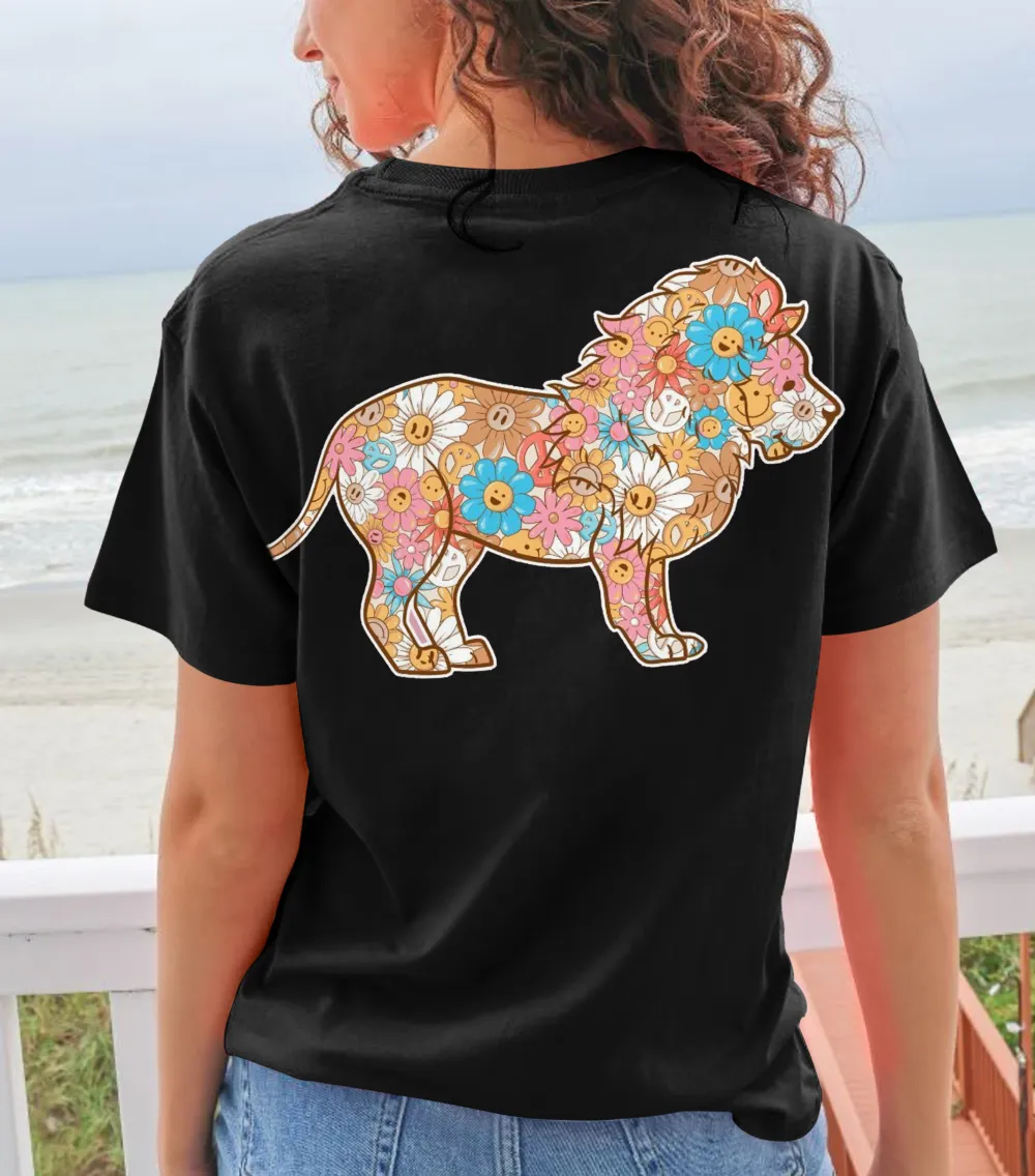 Smiley Floral Lion Pattern Tee