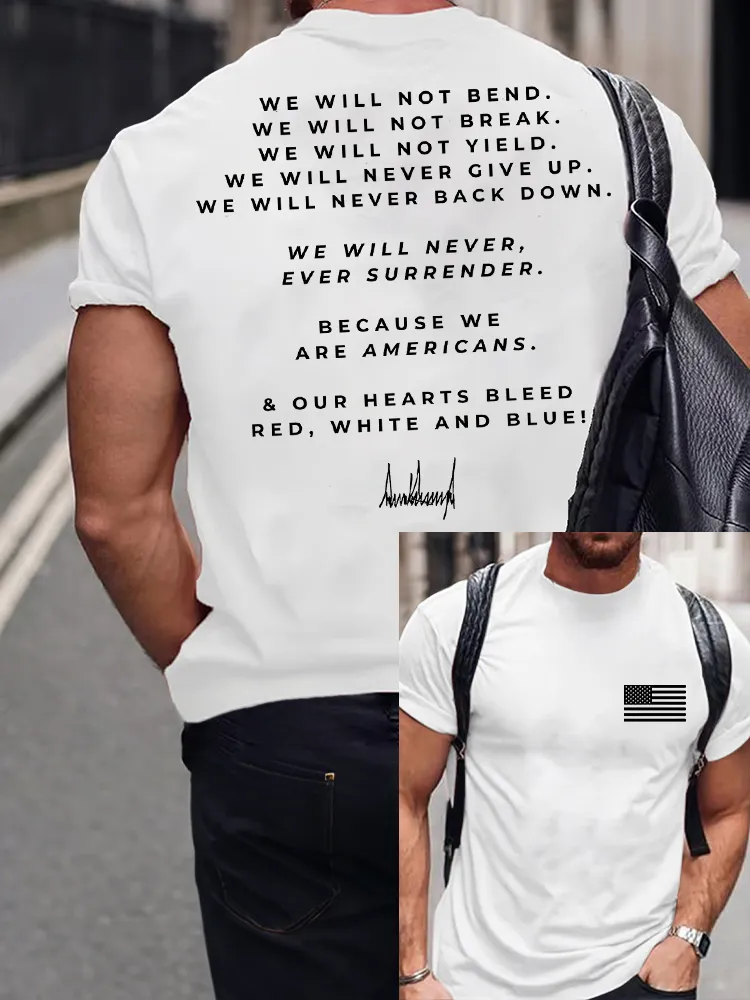 Men'S We Will Not Bend Not Break Not Yield Never Give Up Never Back Down Crew Neck Short Sleeve T-Shirt