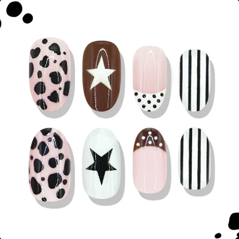 Nailhour 24Pcs Autumn Brown Vintage Short Almond Press On Nails