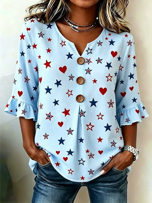 Women's Casual Patriotic 250th Anniversary Cotton Linen Shirt