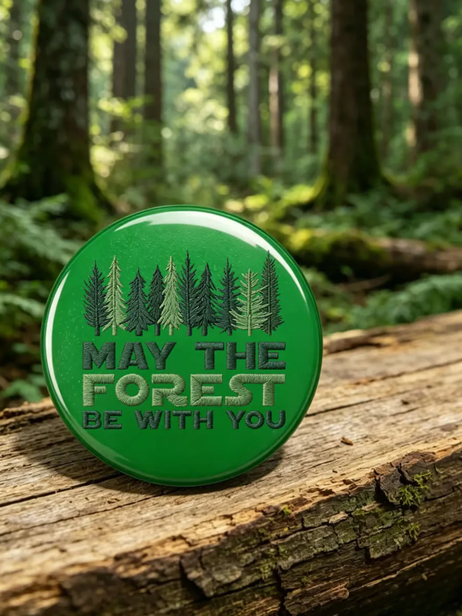 Unisex Retro May The Forest Be With You Pin-Back Button