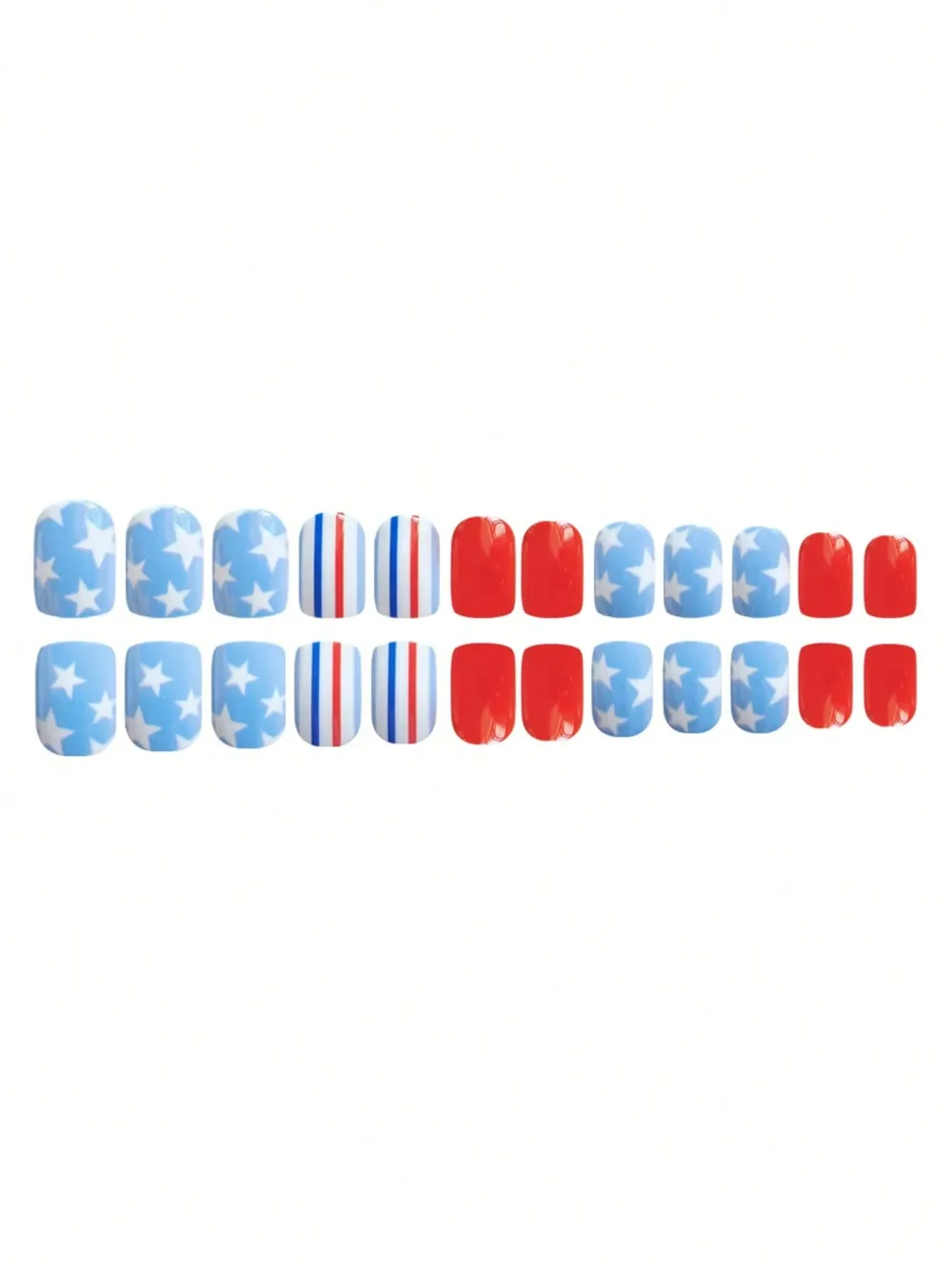 Nailhour 24pcs Red White & Blue Star Pattern Patriotic Style Fake Nails
