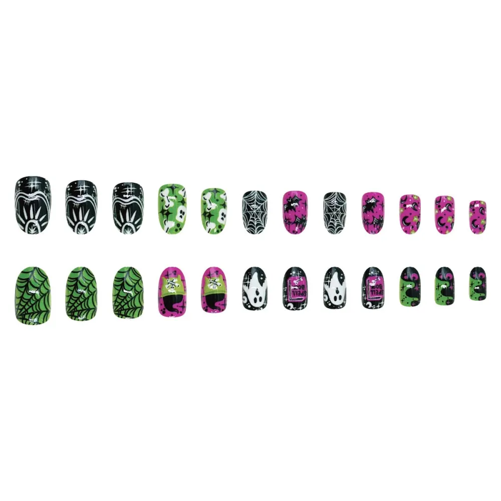 Nailhour 24Pcs Cute Ghost Spider Multicolor Halloween Short Oval Press On Nails
