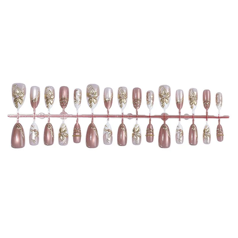 Nailhour 30Pcs Cat Eye French Gilded Medium Almond Press On Nails