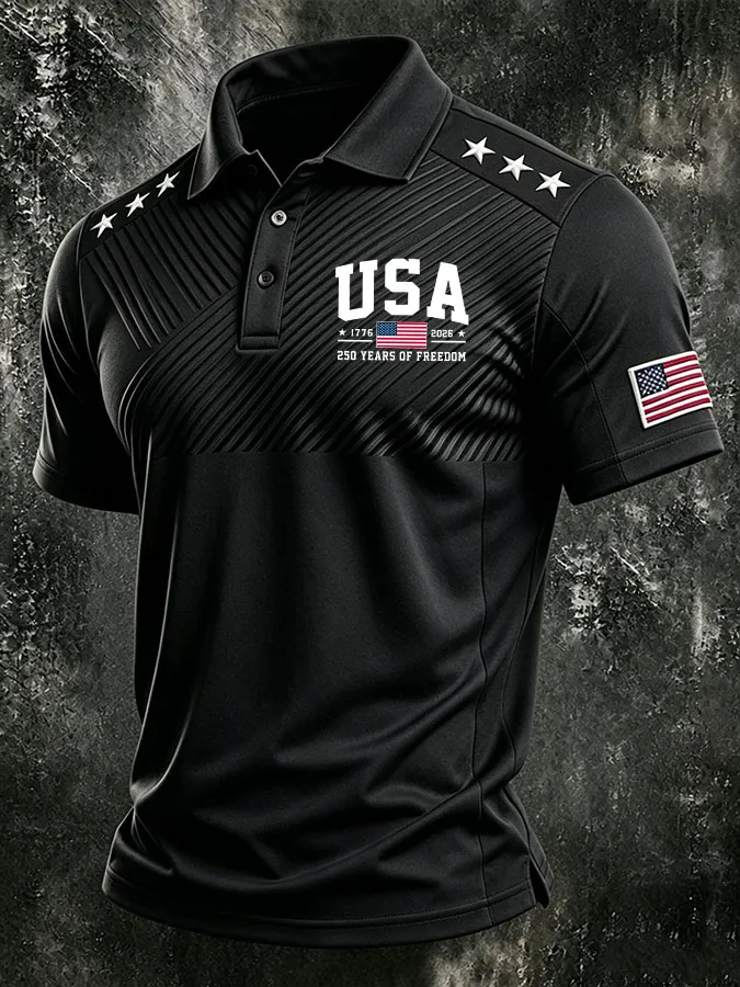 Men'S America Flag Print Casual Polo Shirt