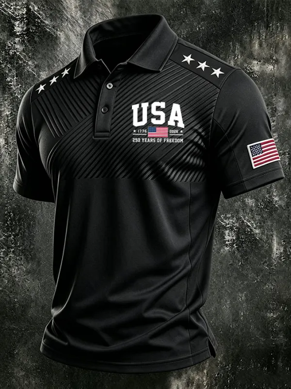 Men'S America Flag Print Casual Polo Shirt