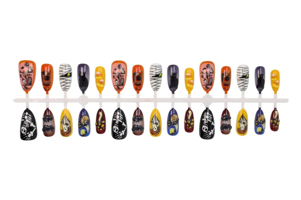 Nailhour 30Pcs Ghost Skeleton Halloween 3D Medium Almond Press On Nails