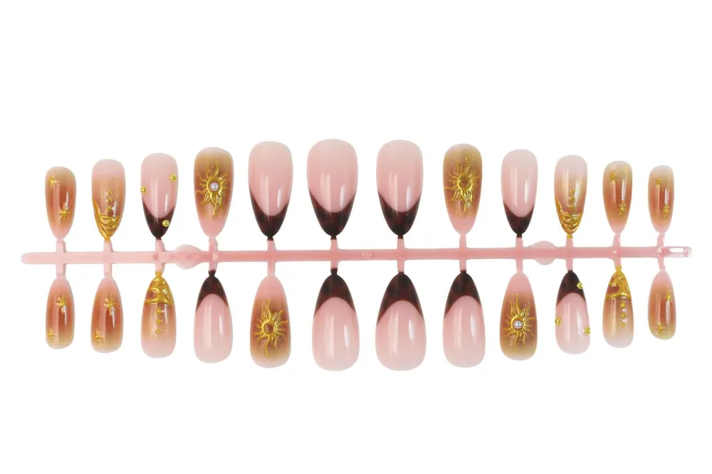 Nailhour 24pcs French Nude Sun Vintage Press-On Nails
