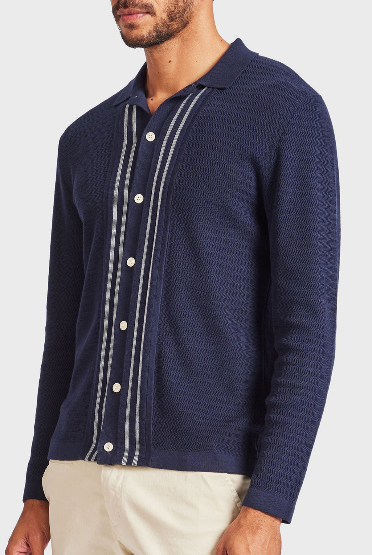 Ross Stripe LS Knit Shirt- Navy