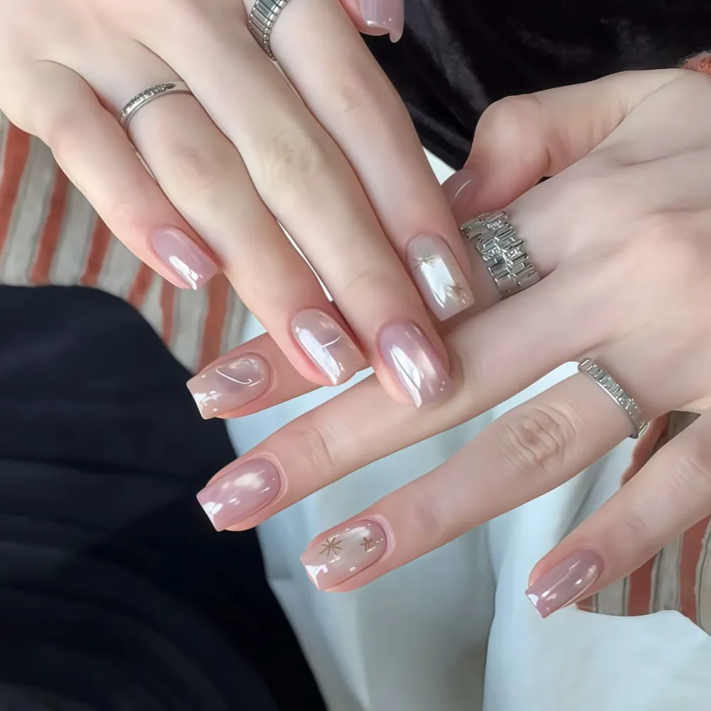 Nailhour 30Pcs Pink Medium Square French Press On Nails