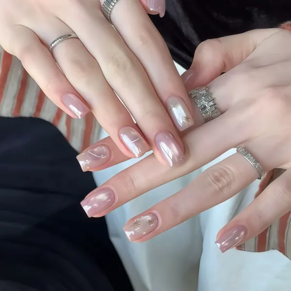 Nailhour 30Pcs Pink Medium Square French Press On Nails