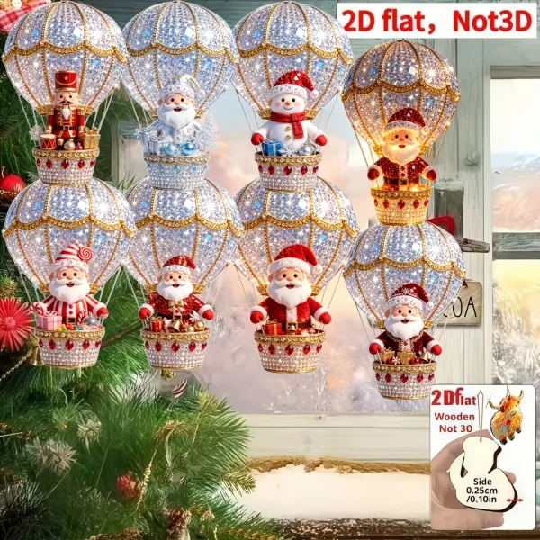 8/16pcs Wooden Christmas Ornaments: Hot Air Balloon Santa Claus Decorations