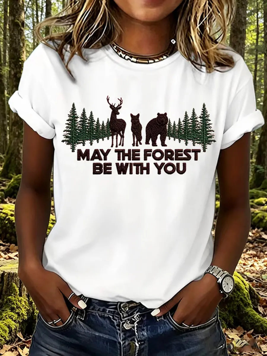 Women's Retro May The Forest Be With You Print T-Shirt