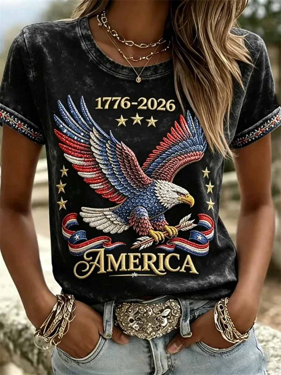 Women's American 1776-2026 Eagle Washed T Shirt