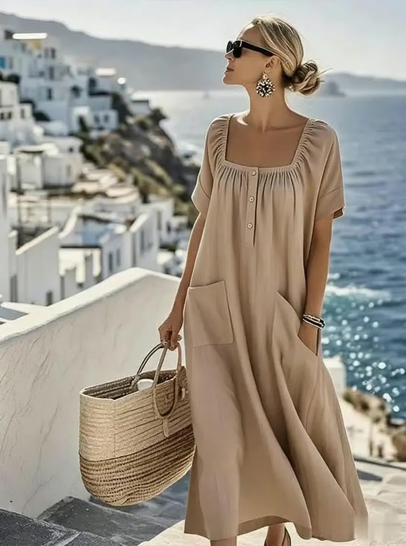 Solid Colour Dress Code Women'S Casual Solid Color Dress - linendrs