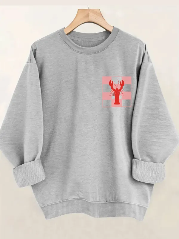 Double-Sided Lobsters And Check Print Long Sleeve Women Sweatshirt