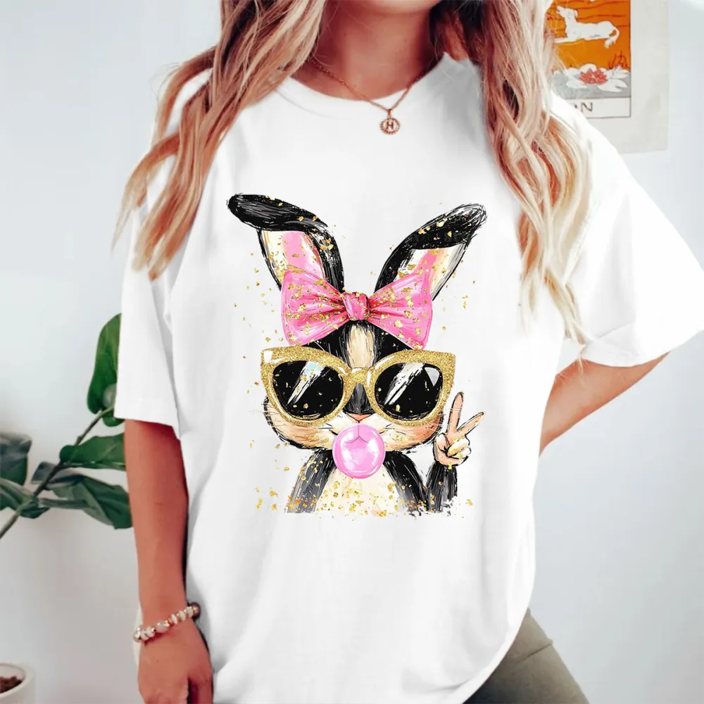 Peace Sign Bunny Print T-Shirt