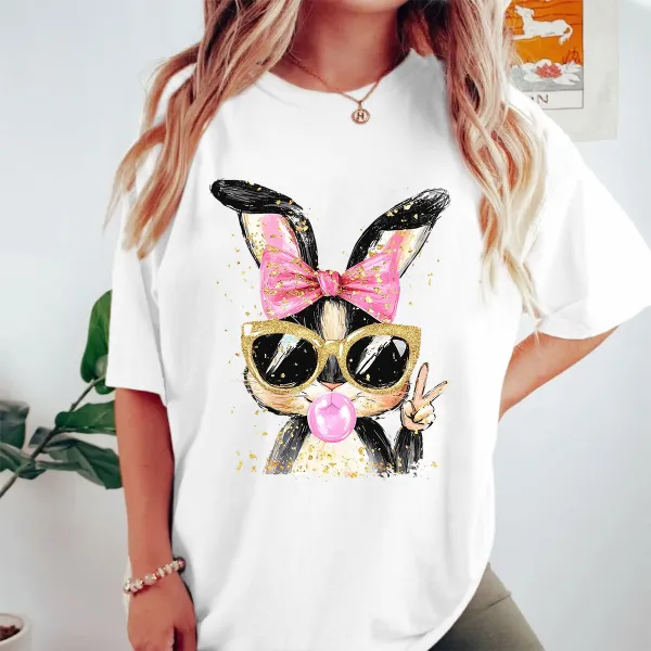 Peace Sign Bunny Print T-Shirt
