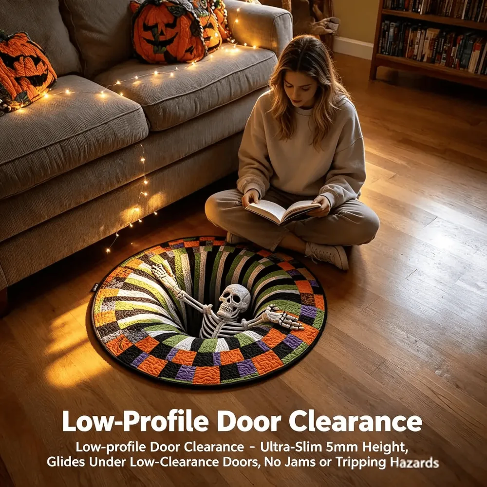 Halloween Round Rug 3D Skeleton Vortex Quilted Illusion Mat(80*80CM)