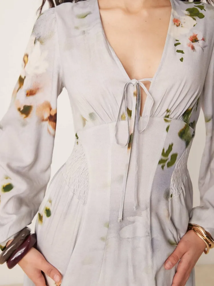 Tied Front V-Neck Maxi Dress