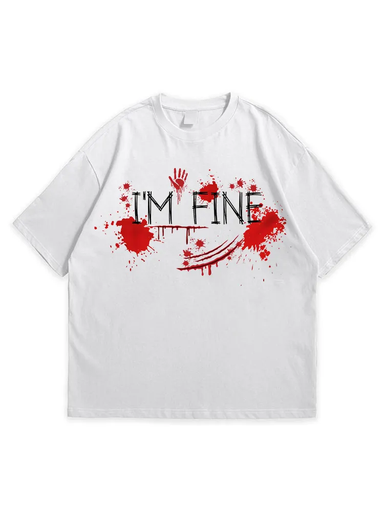 Men'S Halloween I'M FINE Daily Loose Round Neck  T-Shirt