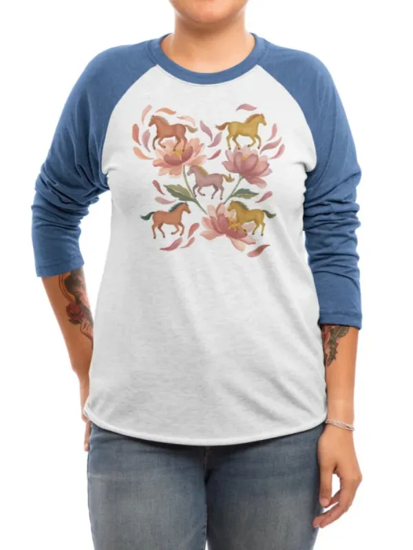 Floral Horses Raglan Sleeve T-Shirt