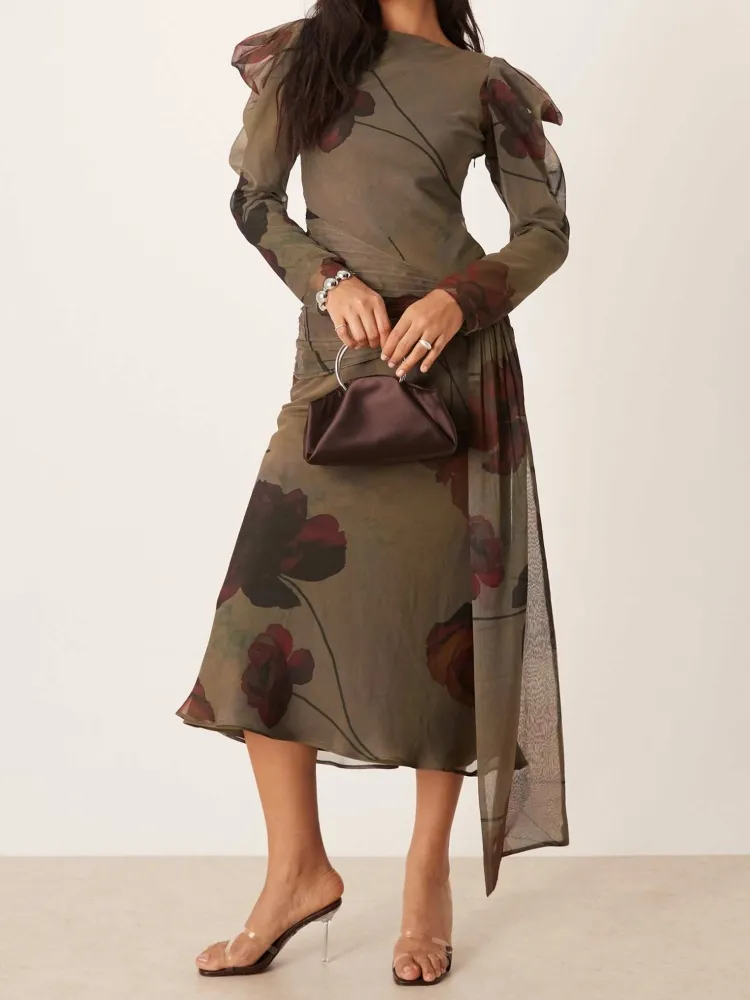Ruched Detail Long Sleeve Dress