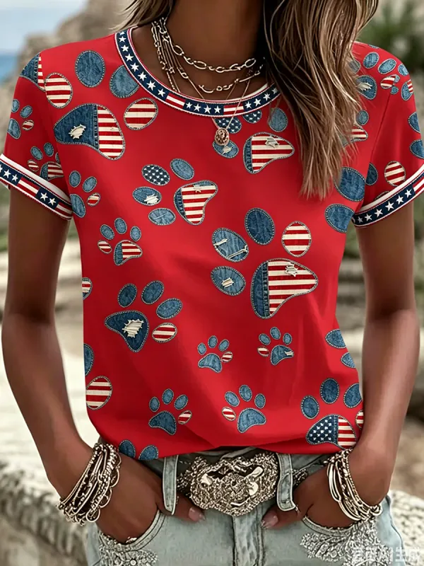 Women's Casual USA 250th Celebration Print Short Sleeve T-shirt