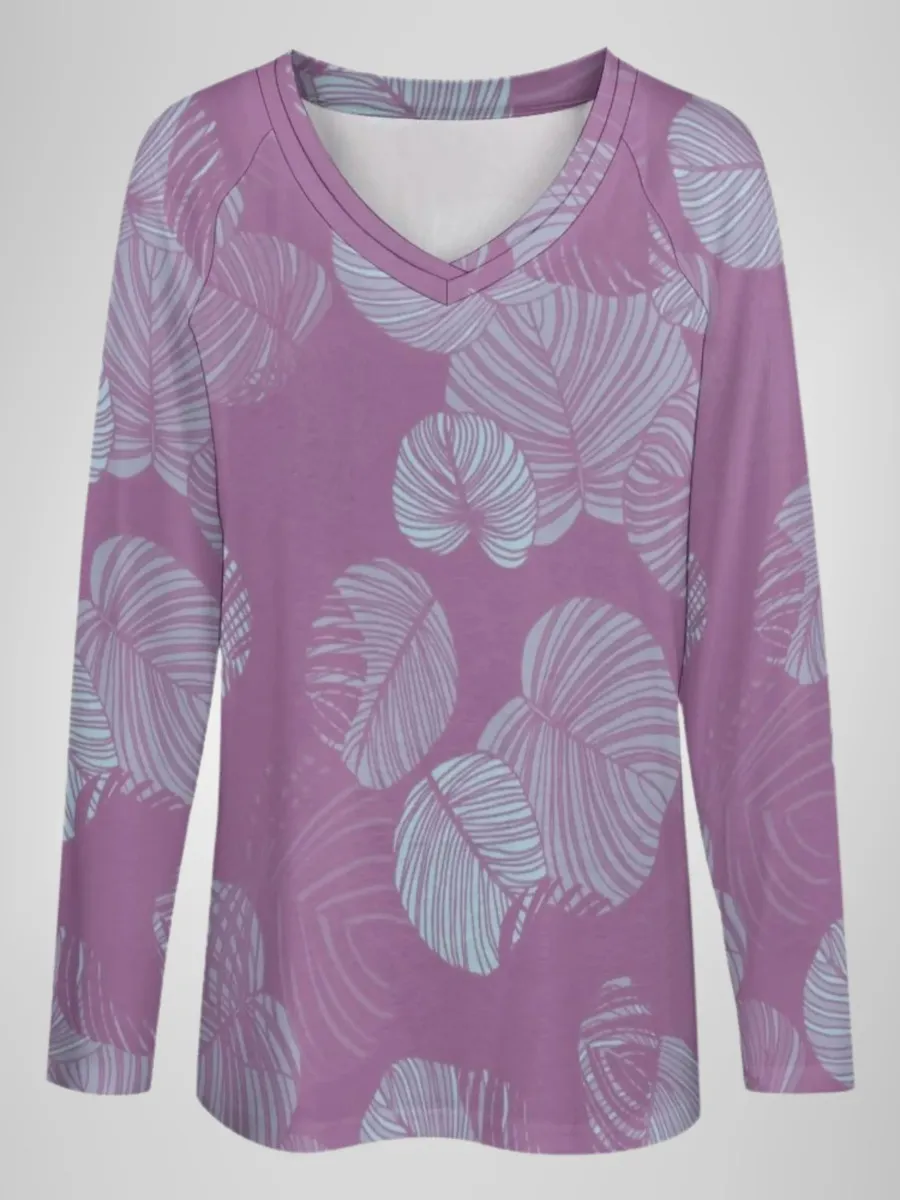 Tropical Leaf V-Neck T-Shirt