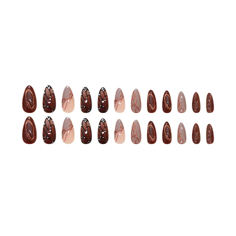 Nailhour 24Pcs Ripple Butterfly Brown Autumn Press On Nails