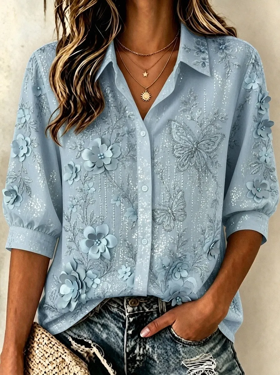 Women's Breast Cancer Awareness Butterfly Floral 3D Printed Shirt