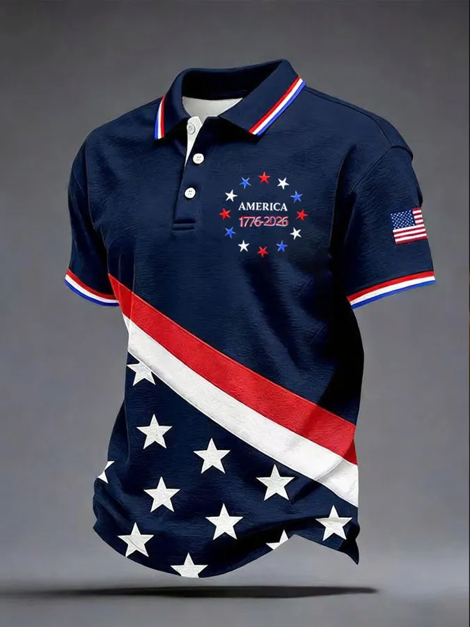 Men'S 250Th Anniversary Printed Casual Polo Shirt