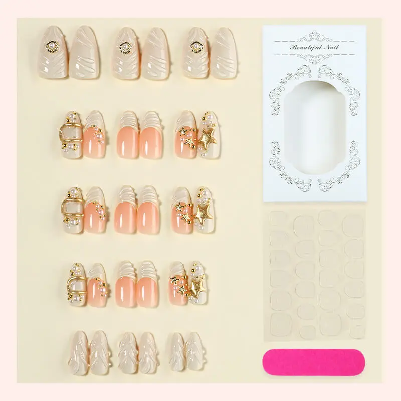 Nailhour 24Pcs Autumn 3D Resin Long Almond Press On Nails